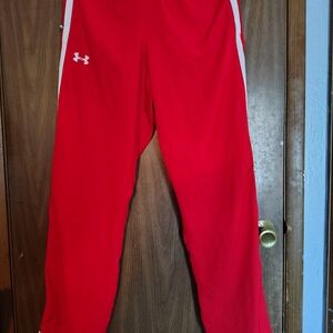 Under Armour Men's Red Athletic Pants with White Accents